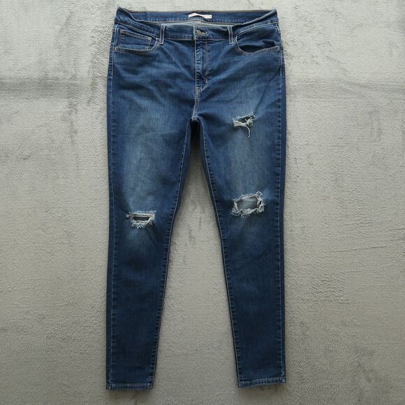 Levi's 720 Jeans Women's 34 Blue High-Rise Super Skinny 29" Inseam Distressed - Picture 1 of 16